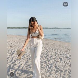 Aritzia Effortless High Rise Pants Light Birch Business Casual Formal Wide leg